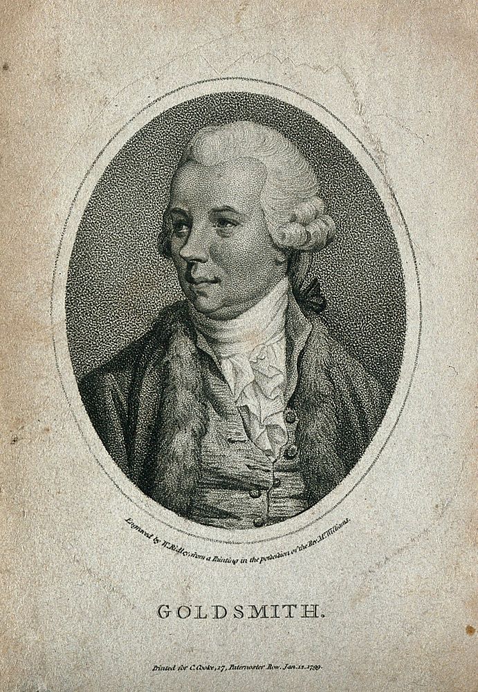 Oliver Goldsmith. Stipple engraving by W. Ridley, 1799.