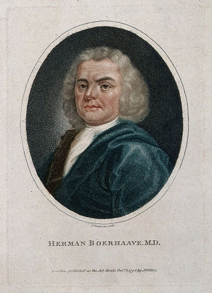 Hermann Boerhaave. Coloured stipple engraving by J. Chapman, 1798.