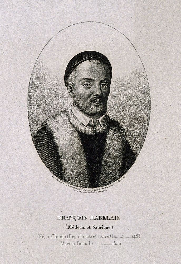 François Rabelais. Stipple engraving by A. Tardieu.