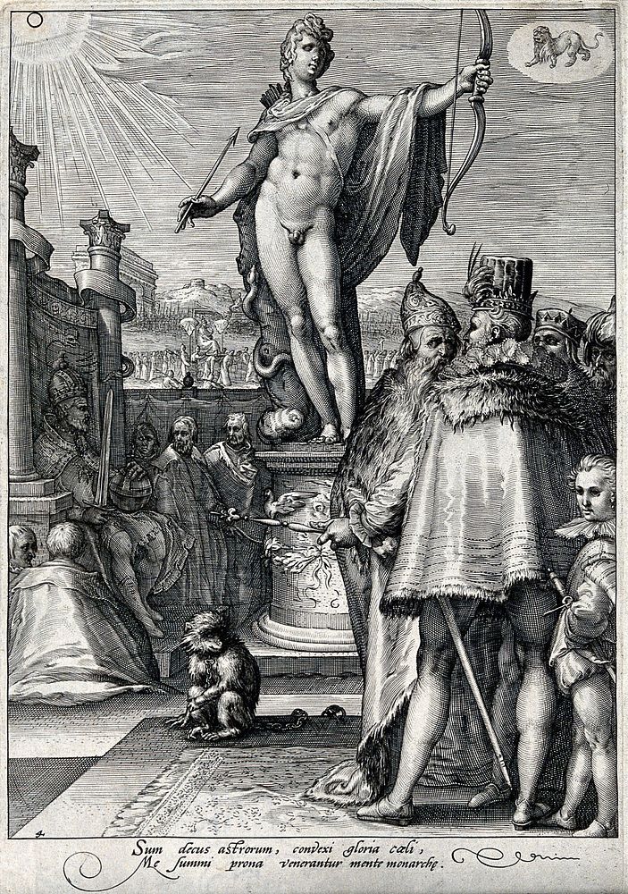 The reign of Apollo. Engraving by J. Saenredam, 1596, after H. Goltzius.