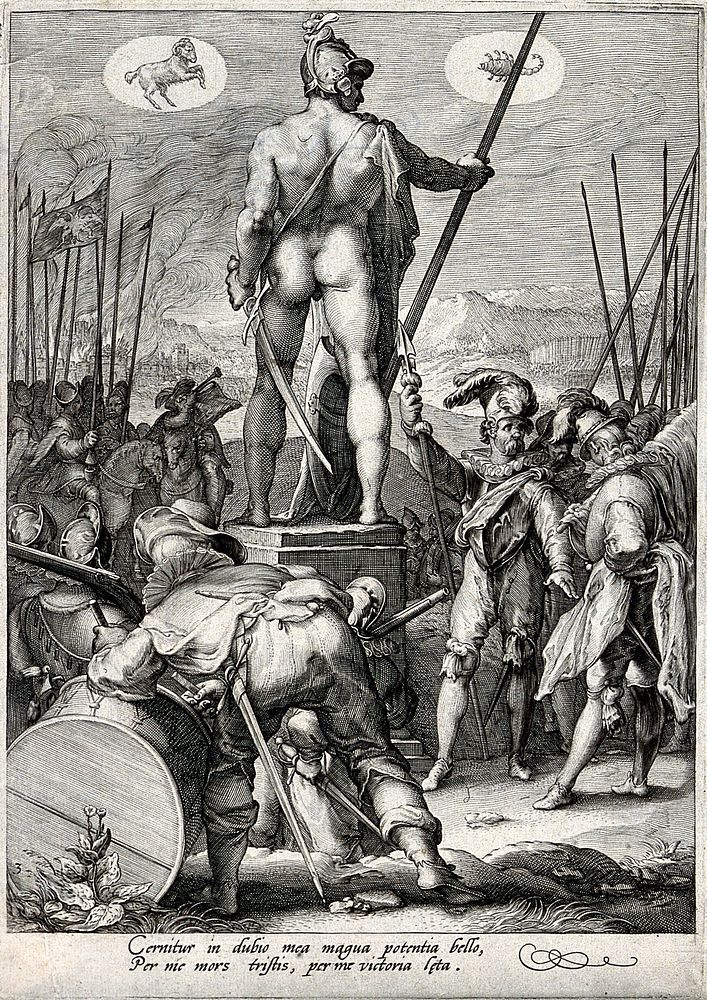 The reign of Mars (Ares). Engraving by J. Saenredam, 1596, after H. Goltzius.