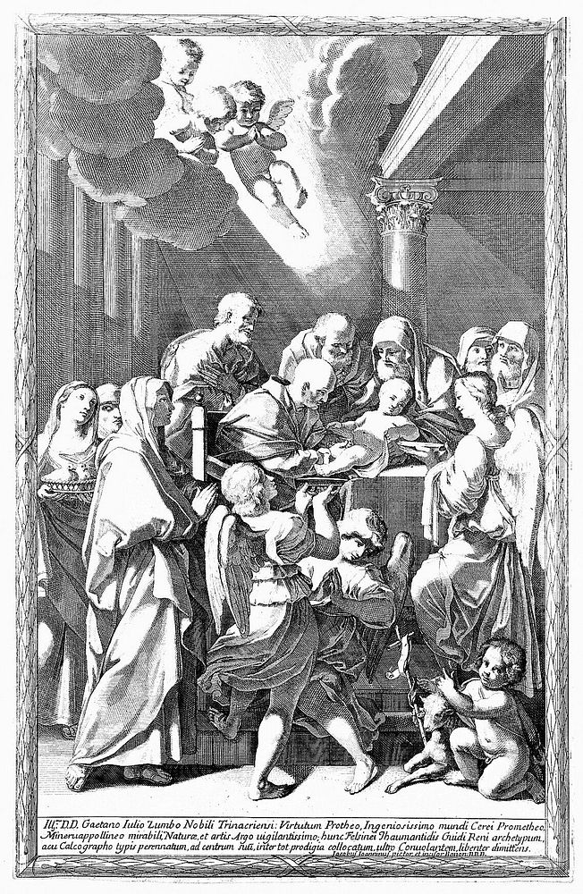 The circumcision of Christ. Etching by J.M. Giovannini after G. Reni.