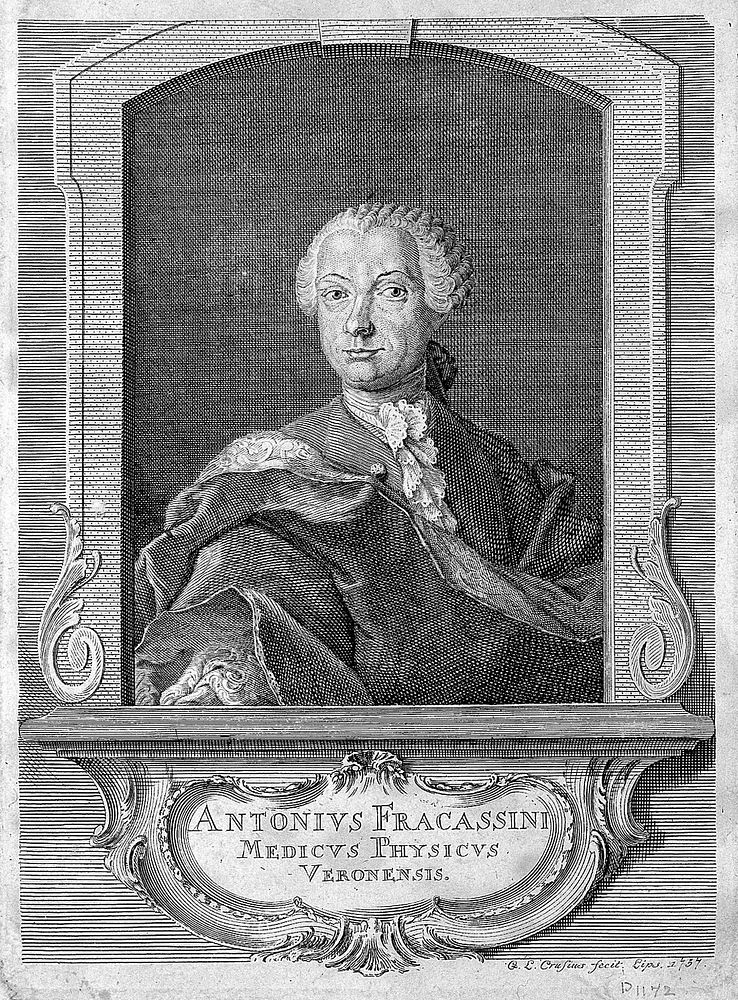 Antonio Fracassini. Line engraving by G. L. Crusius, 1757.