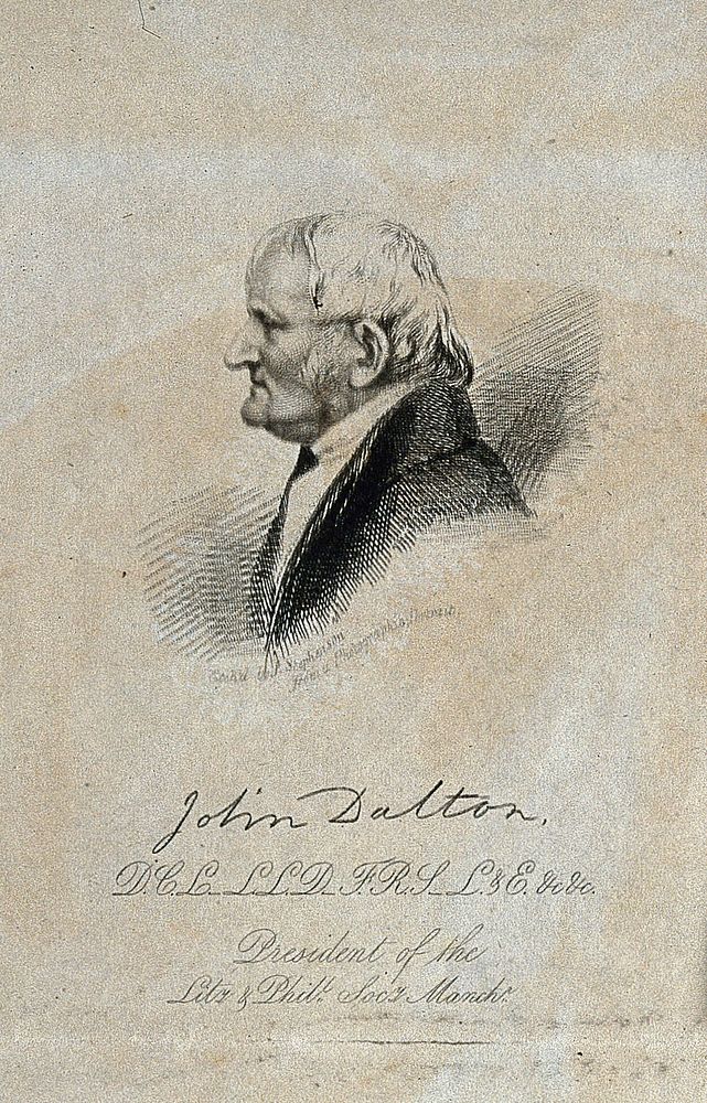John Dalton. Line engraving by J. Stephenson, 1842.