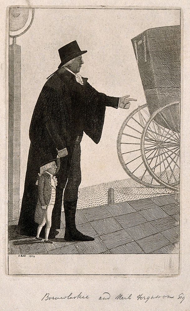 Joźef Boruwlaski, a dwarf (with Neil Fergusson). Etching by J. Kay, 1802.