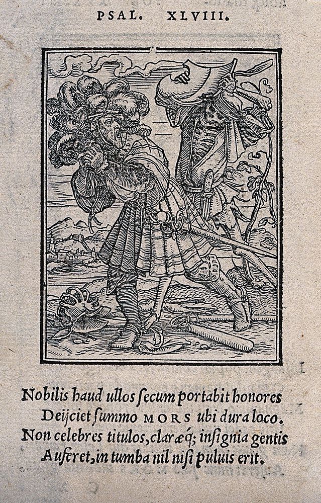 The dance of death: the count. Woodcut by Hans Holbein the younger.