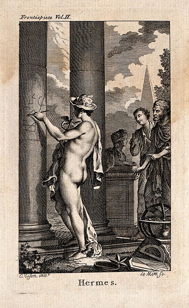 Mercury [Hermes]. Etching by N. Le Mire after C. Eisen.