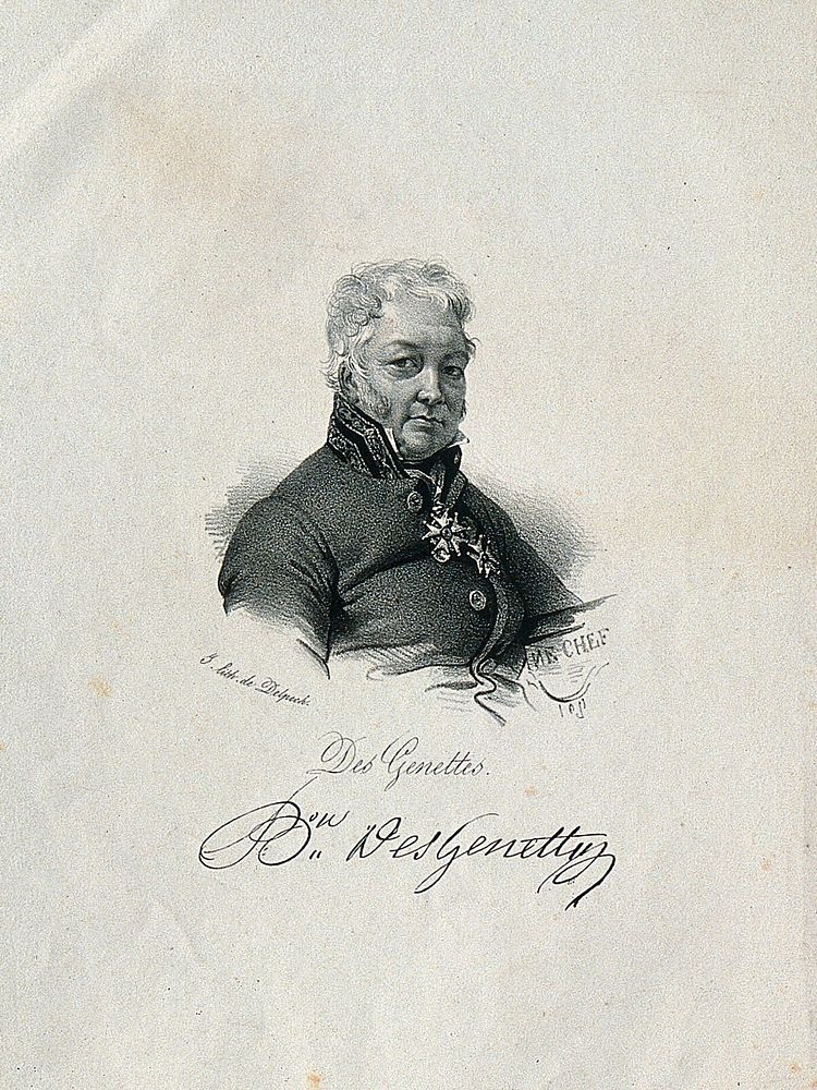 Nicolas-René-Dufriche, Baron Desgenettes. Lithograph by M. Maurin.