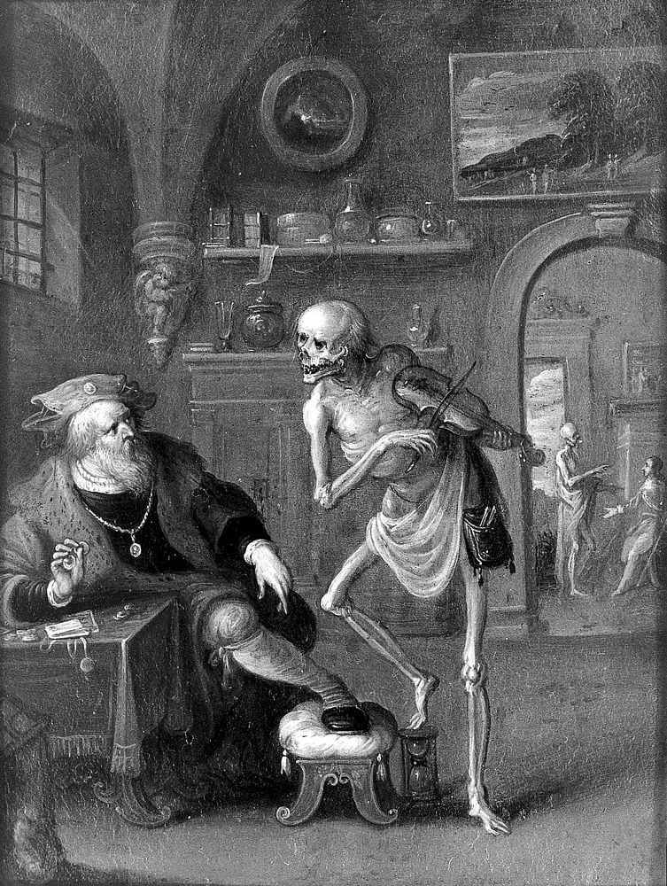 Death and the miser. Oil painting by Frans Francken II.