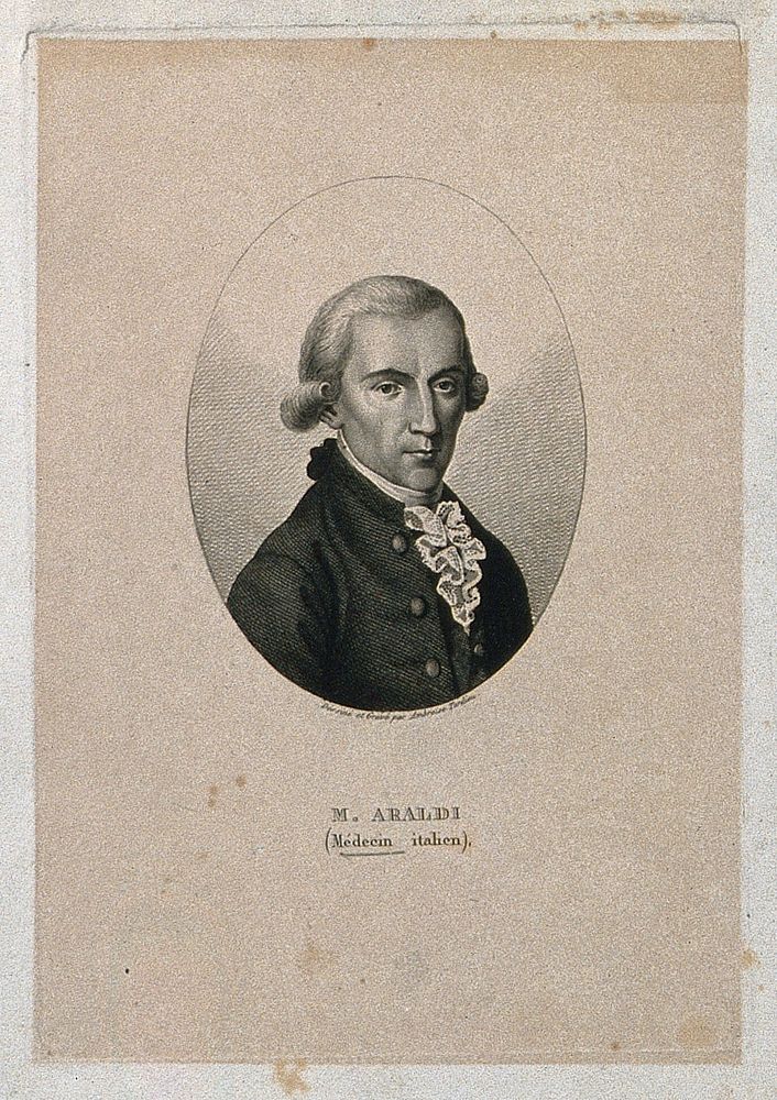 Michele Araldi. Stipple engraving by A. Tardieu after himself.