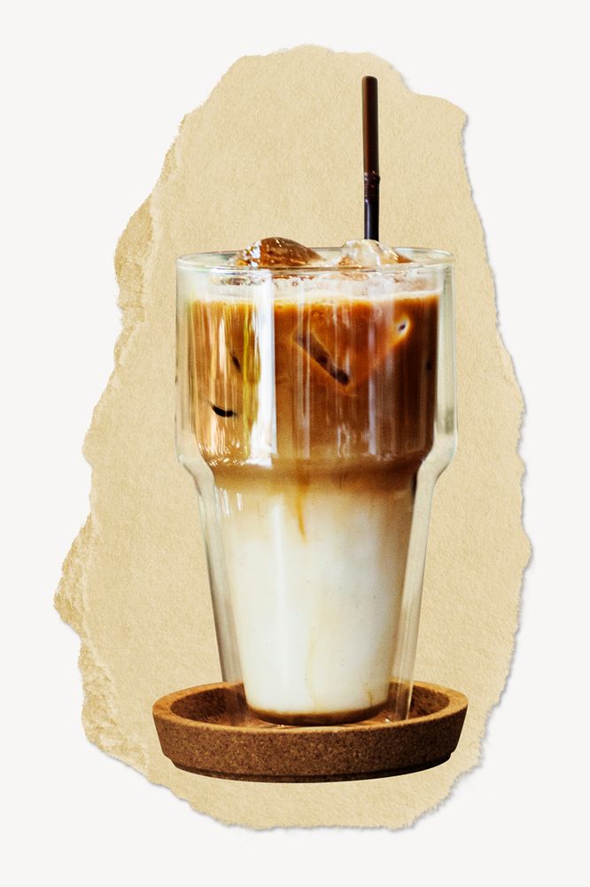 Iced latte coffee ripped paper, refreshment graphic