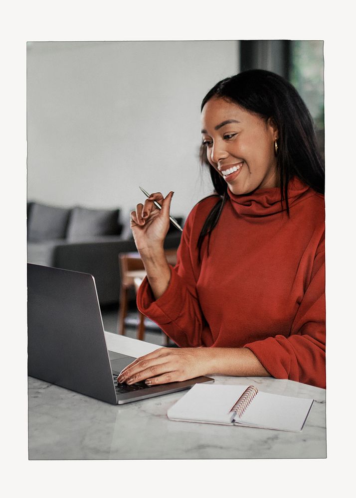 Happy businesswoman working from home photo