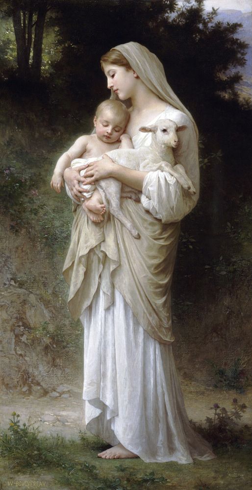 Bouguereau's L'Innocence. Both young children and lamb are symbols of innocence.