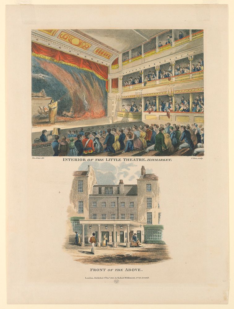 Interior and Exterior of the Little Theater, Haymarket, London, after George Jones