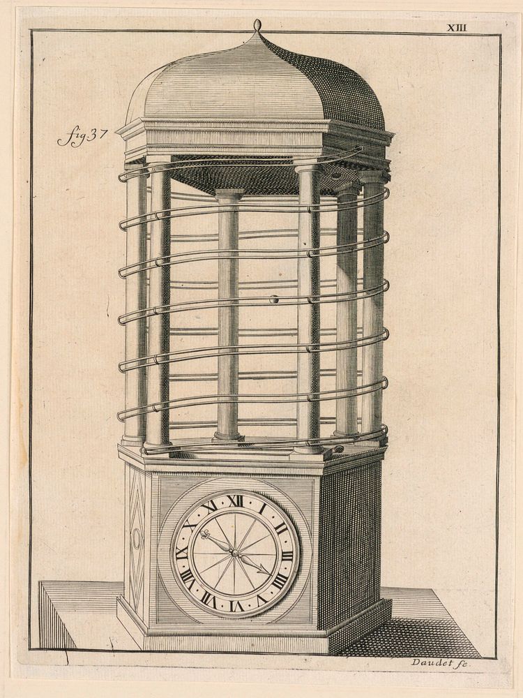 Design For a Clock, pl. XIII from "Recueil d'Ouvrages Curieux de Mathematique et de Mecanique, ou Description du Cabinet"