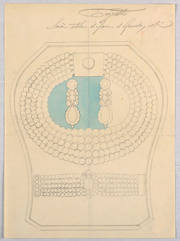 Design for a Jewel Box with Earrings, a Pearl Necklace, and a Bracelet