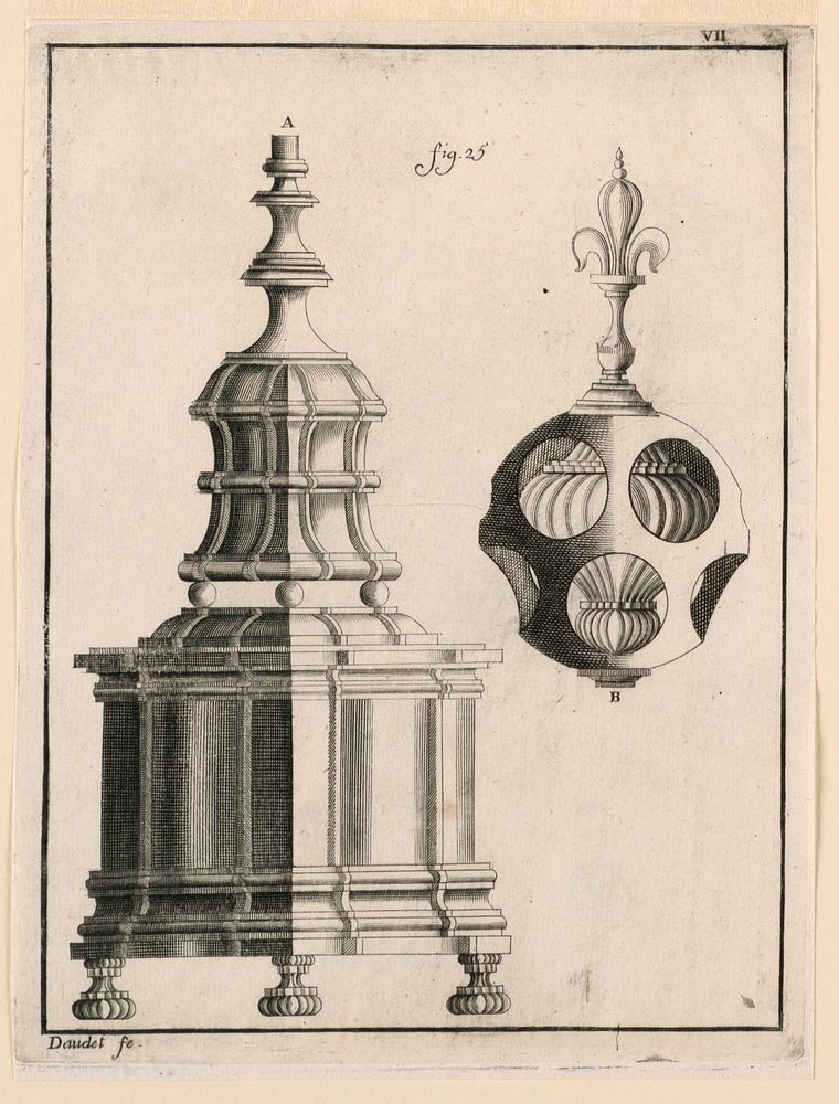 Plate 7, from Recueil d'ouvrages curieux de mathématique et de mécanique, ou description du cabinet de Monsieur Grollier de…