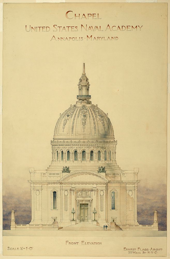 Front Elevation of Chapel, United States Naval Academy, Annapolis, Maryland by Ernest Flagg