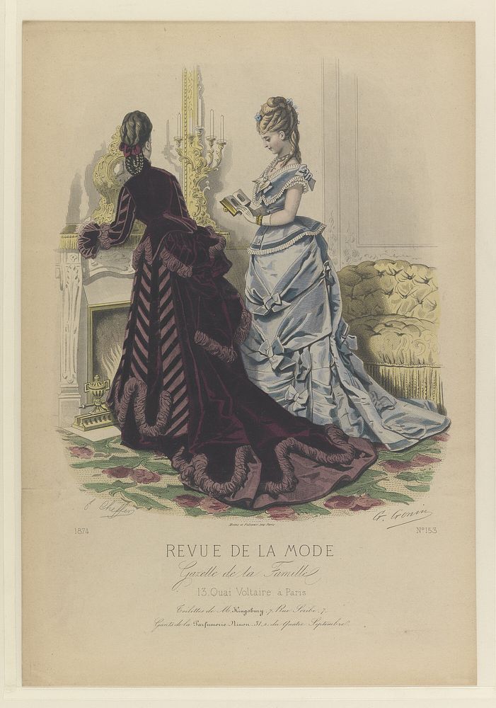 Plate No. 153 in Fashion Review in the Family Gazette Revue de la Mode, Gazette de la Famille, E. Cheffer