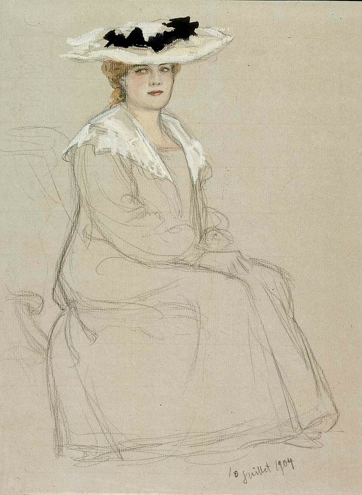Istuva hattupäinen nainen, 1904 by Albert Edelfelt
