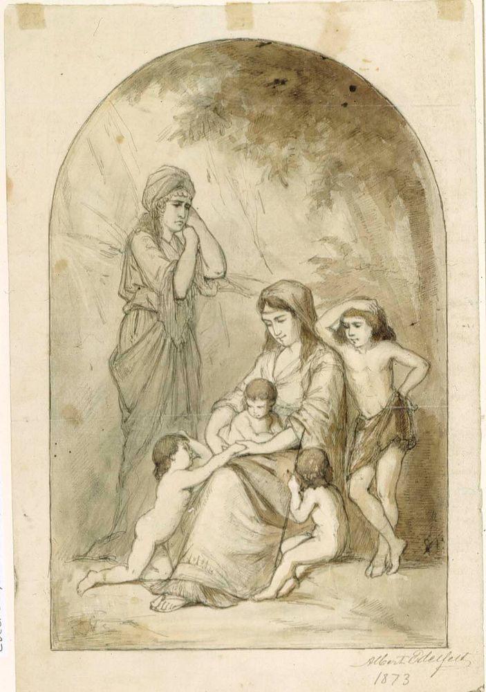 Raamatullinen aihe, kaksi naista ja neljä lasta, 1873 by Albert Edelfelt