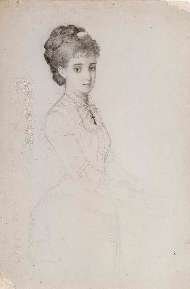 Portrait of a woman standing by Albert Edelfelt