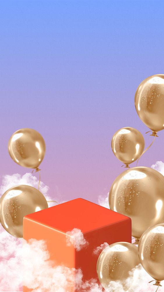 3D floating balloons iPhone wallpaper, aesthetic product backdrop
