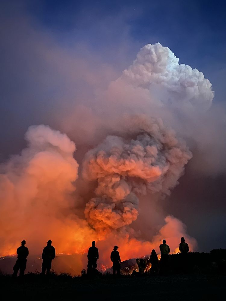 Firefighters silhouette, wildfire. Original public domain image from Flickr