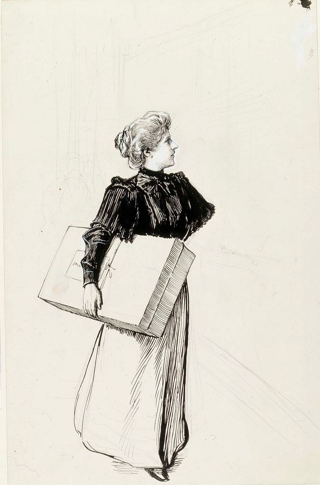 Pahvilaatikko kainalossa kävelevä nainen, by Albert Edelfelt