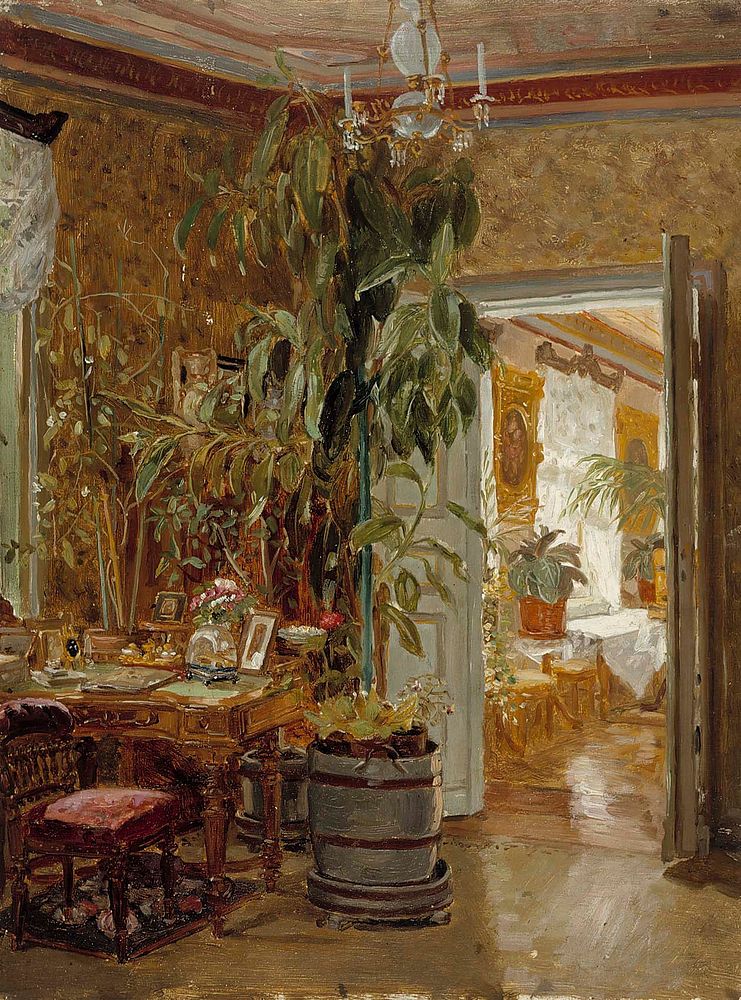 Interior from the hallonblads' home, hympölä manor, 1888, by Adolf von Becker