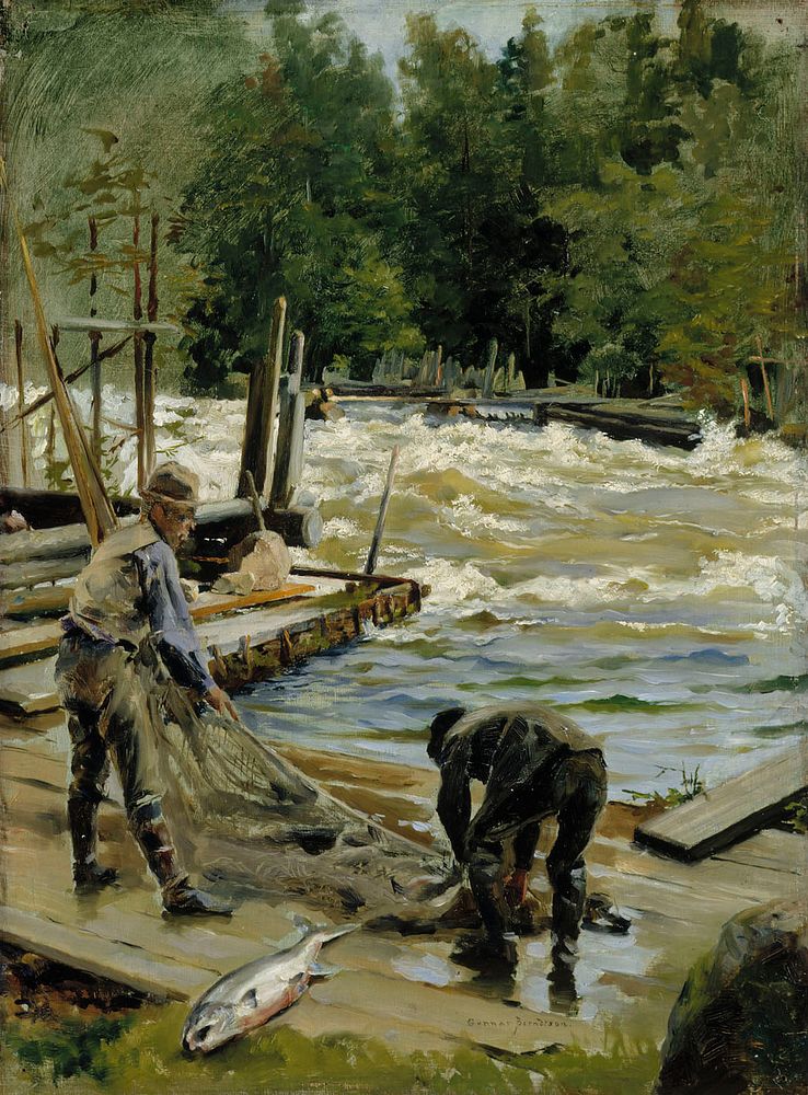 Salmon fishing, 1892, Gunnar Berndtson