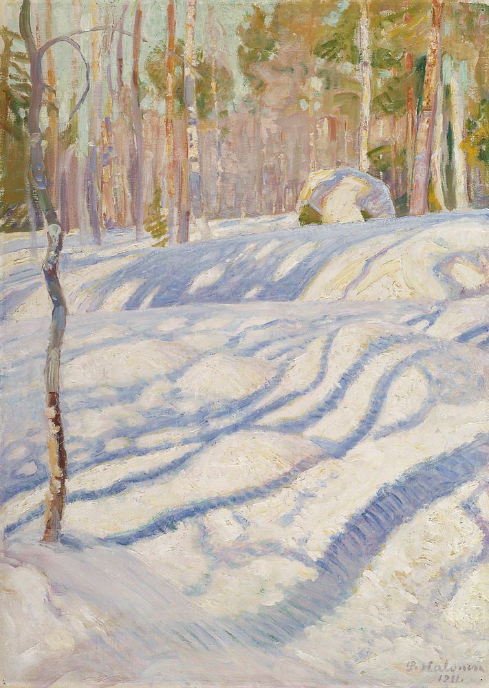 Sunlit winter lanscape, 1911, by Pekka Halonen
