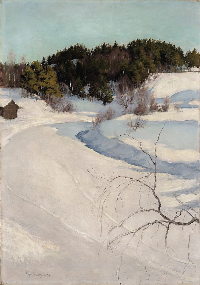 Winter landscape, myllykylä, 1896, by Pekka Halonen