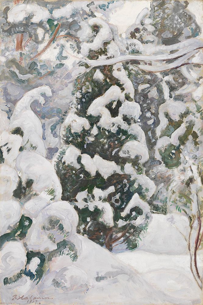 Juniper tree in snow (1917) by Pekka Halonen