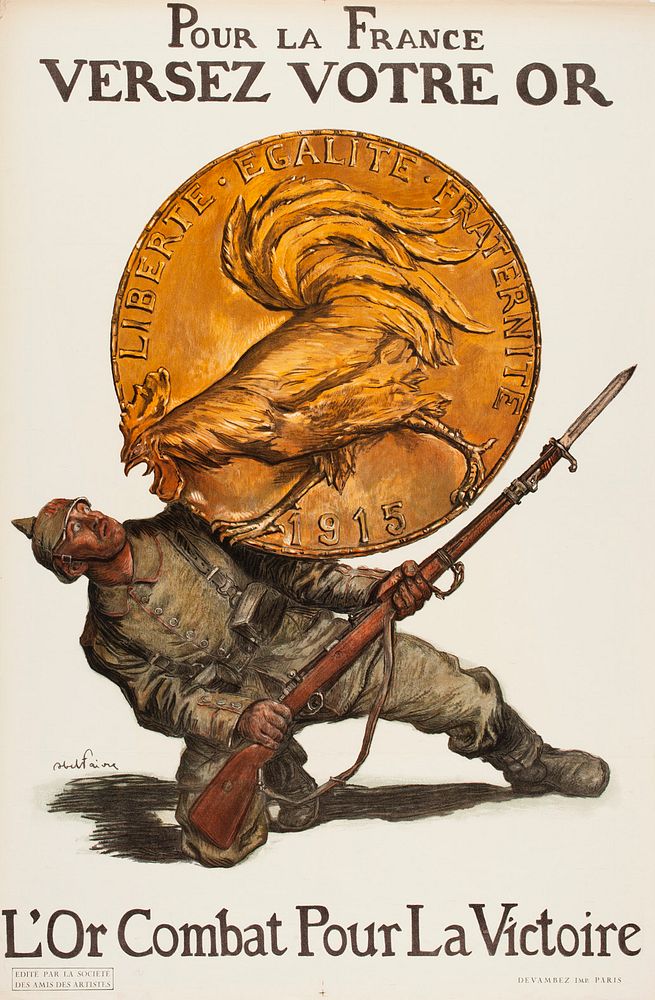 Pour la france versez votre or. l'or combat pour la victoire (juliste), 1915, Abel Faivre