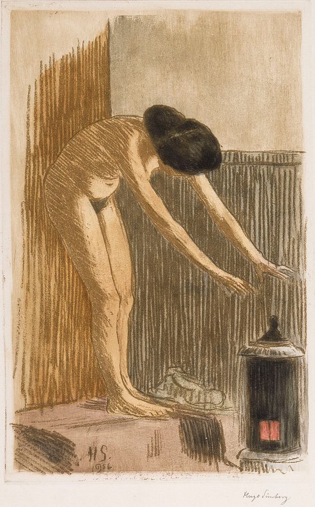 Malli lämmittelee, 1906, by Hugo Simberg