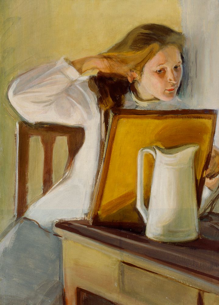 Girl straightening her hair, 1902, by Magnus Enckell