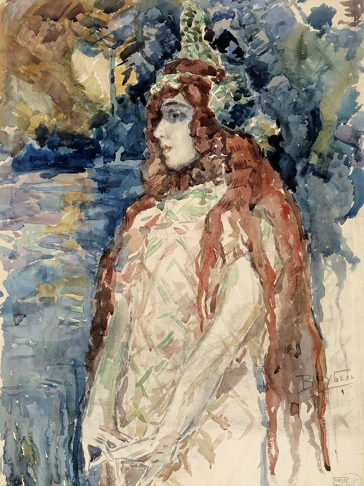 The sea princess (nadezhda zabela-vrubel in rimsky-korsakov's opera sadko), sketch, 1897, Mihail Vrubel