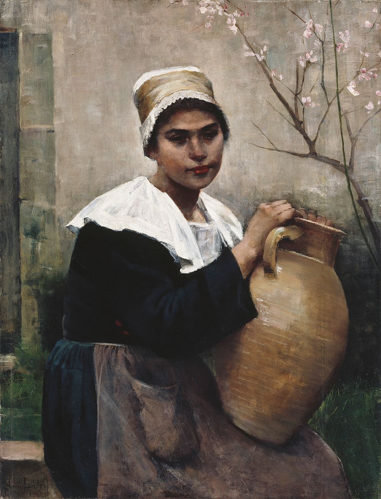 Breton girl holding a jar, 1884, Amélie Lundahl