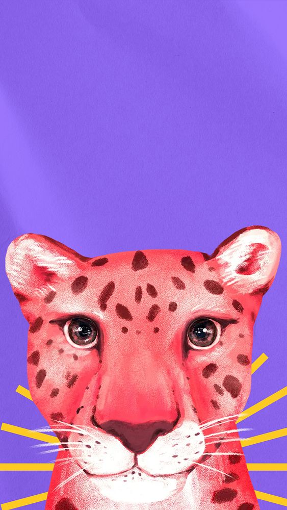 Cute leopard iPhone wallpaper, purple Premium Photo Illustration