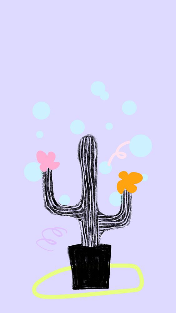 Cute cactus doodle iPhone wallpaper, desert plant background