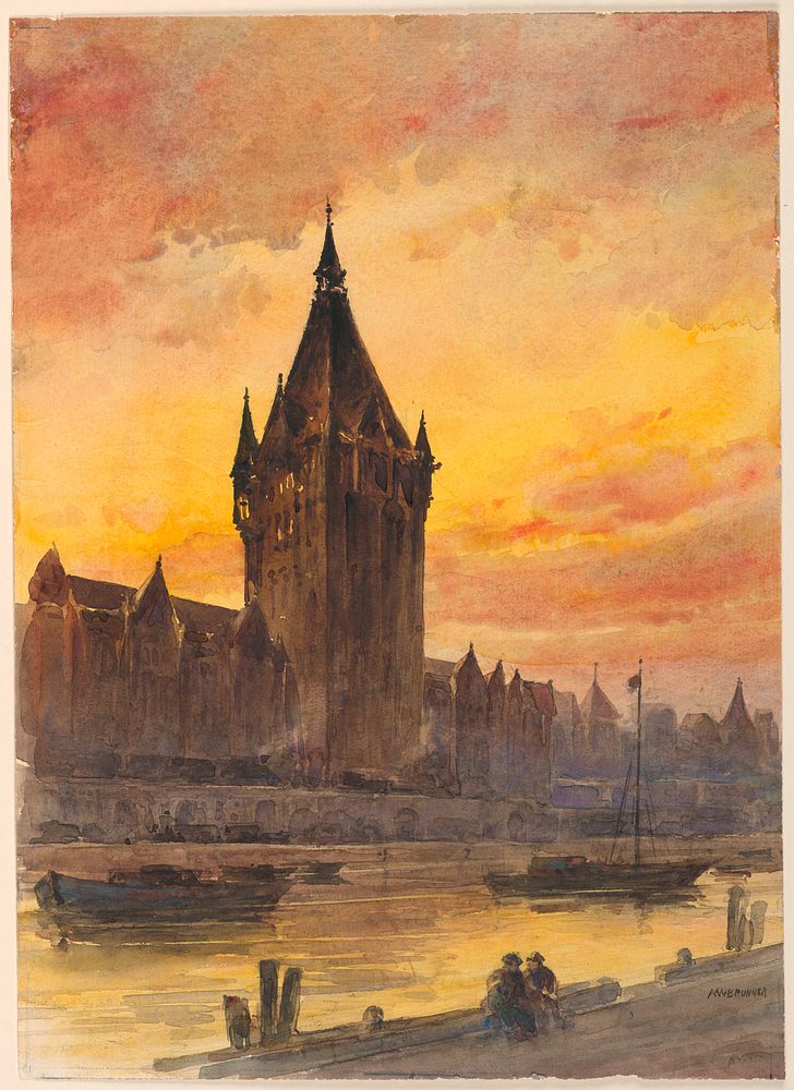 Sunset Over Tower and River, Arnold William Brunner