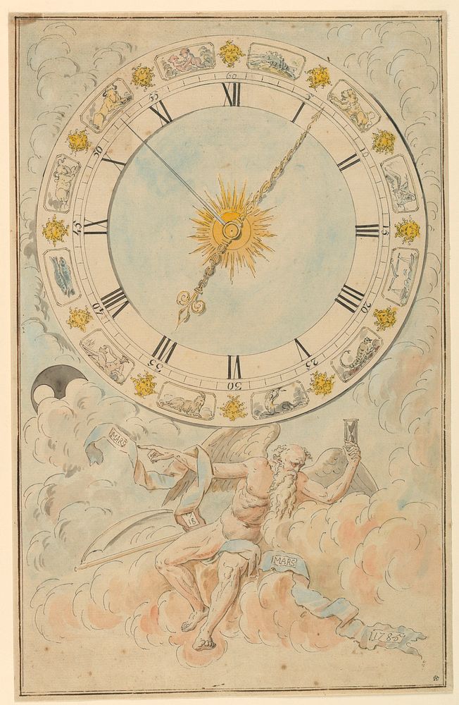 Clock face with the signs of the zodiac by Louis-Félix de La Rue