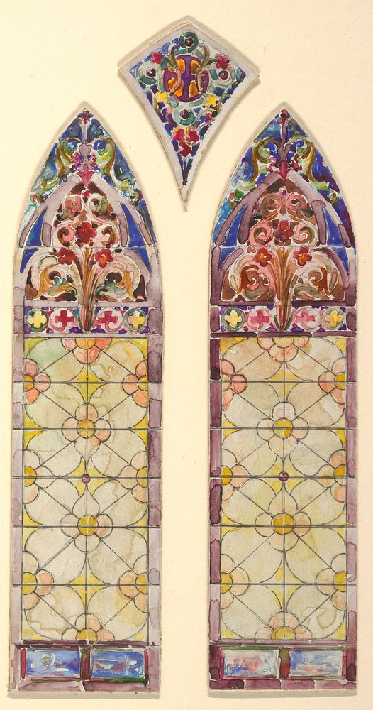 Stained glass window: right pane of three part design, John C Wolf