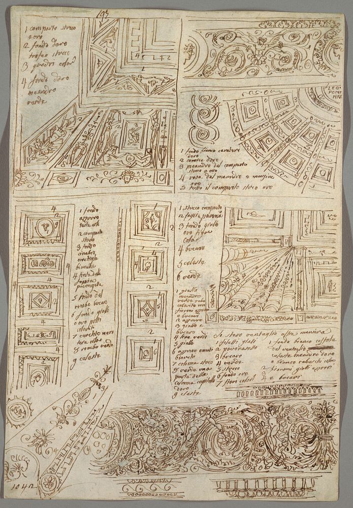 Four Decorative Studies of Ceilings; Verso: Anatomical Studies, Felice Giani