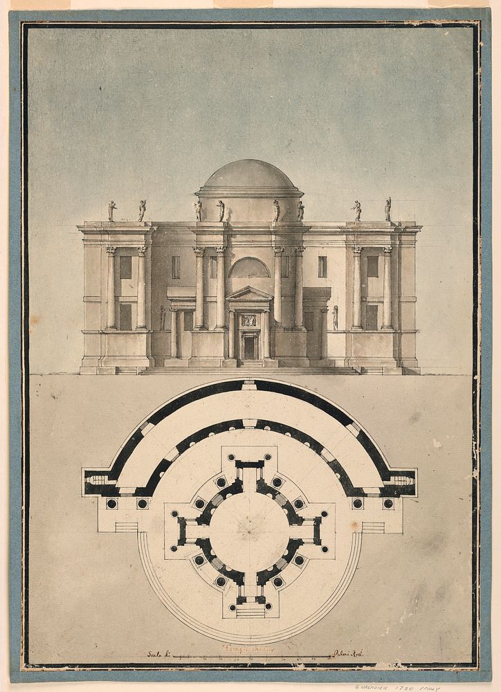 Design for a Classical Temple with a Tempietto and Semicircular Aedicule