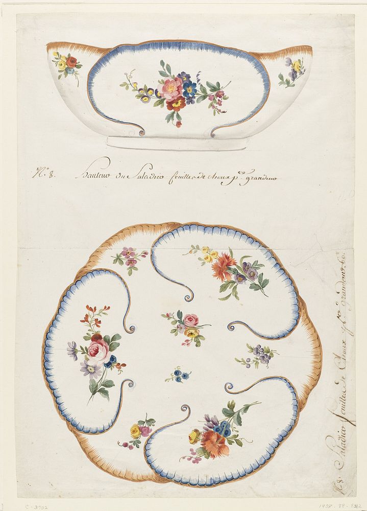 Design for a Painted Porcelain Feuilles de Choux (Cabbage Leaves) Salad Bowl