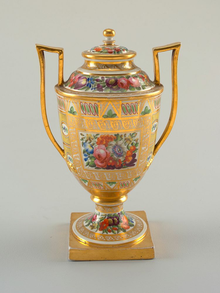 Urn with Gold and Flower Pattern