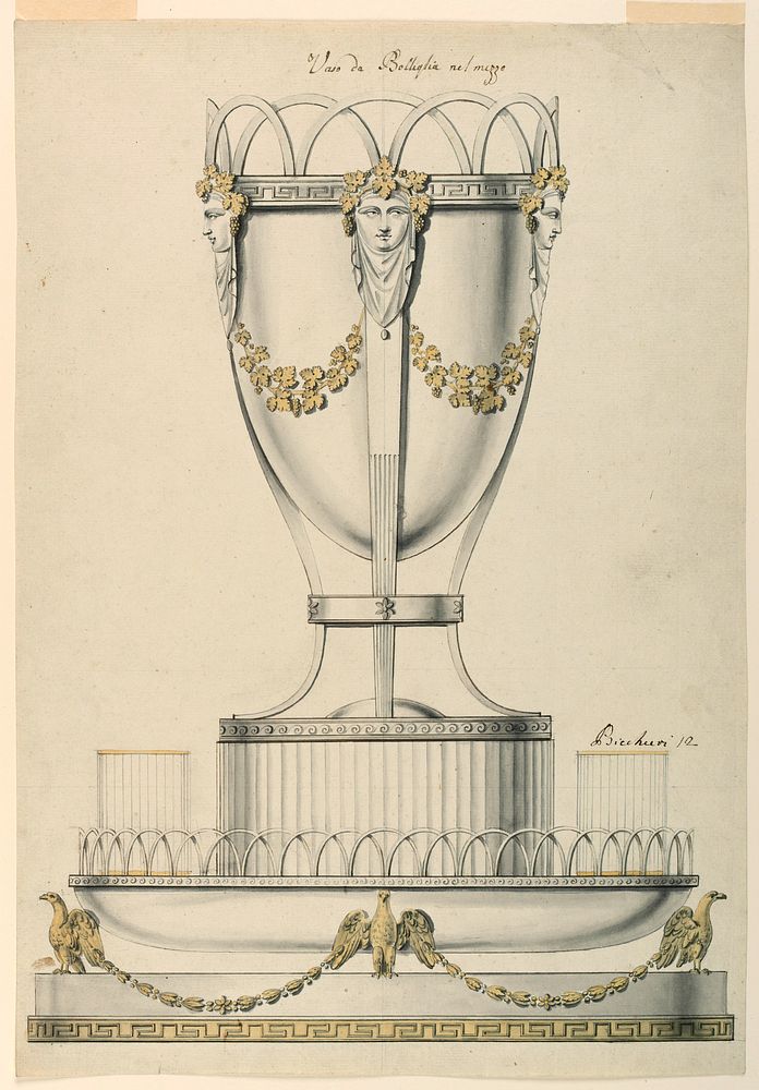 Design for Bottle Cooler, Glasses, and Tray, Giovacchino Belli