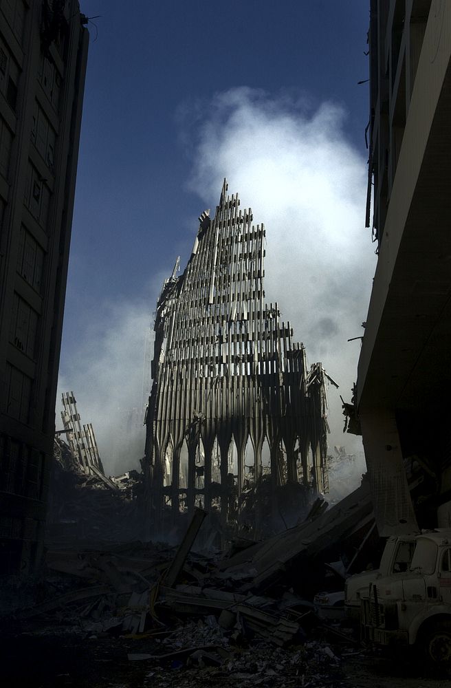 New York, N.Y. (Sept. 14, 2001) – What is left of the south tower of the World Trade Center in New York City, stands like a…